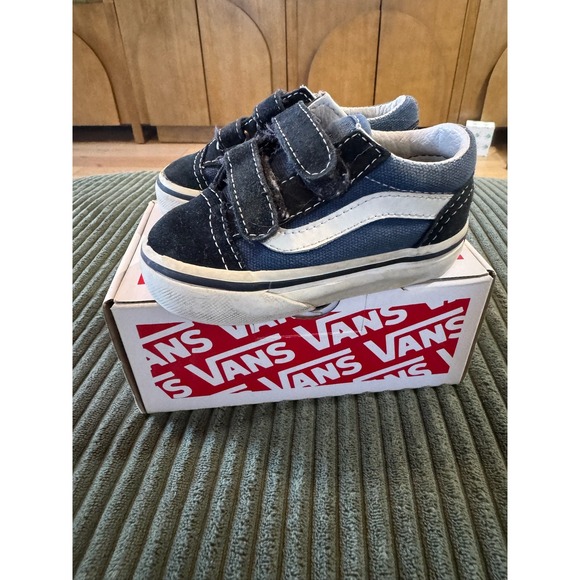 Vans Old Skool V Toddler Sneakers Blue White Size 5.0 Casual Skate Shoes - Picture 1 of 8